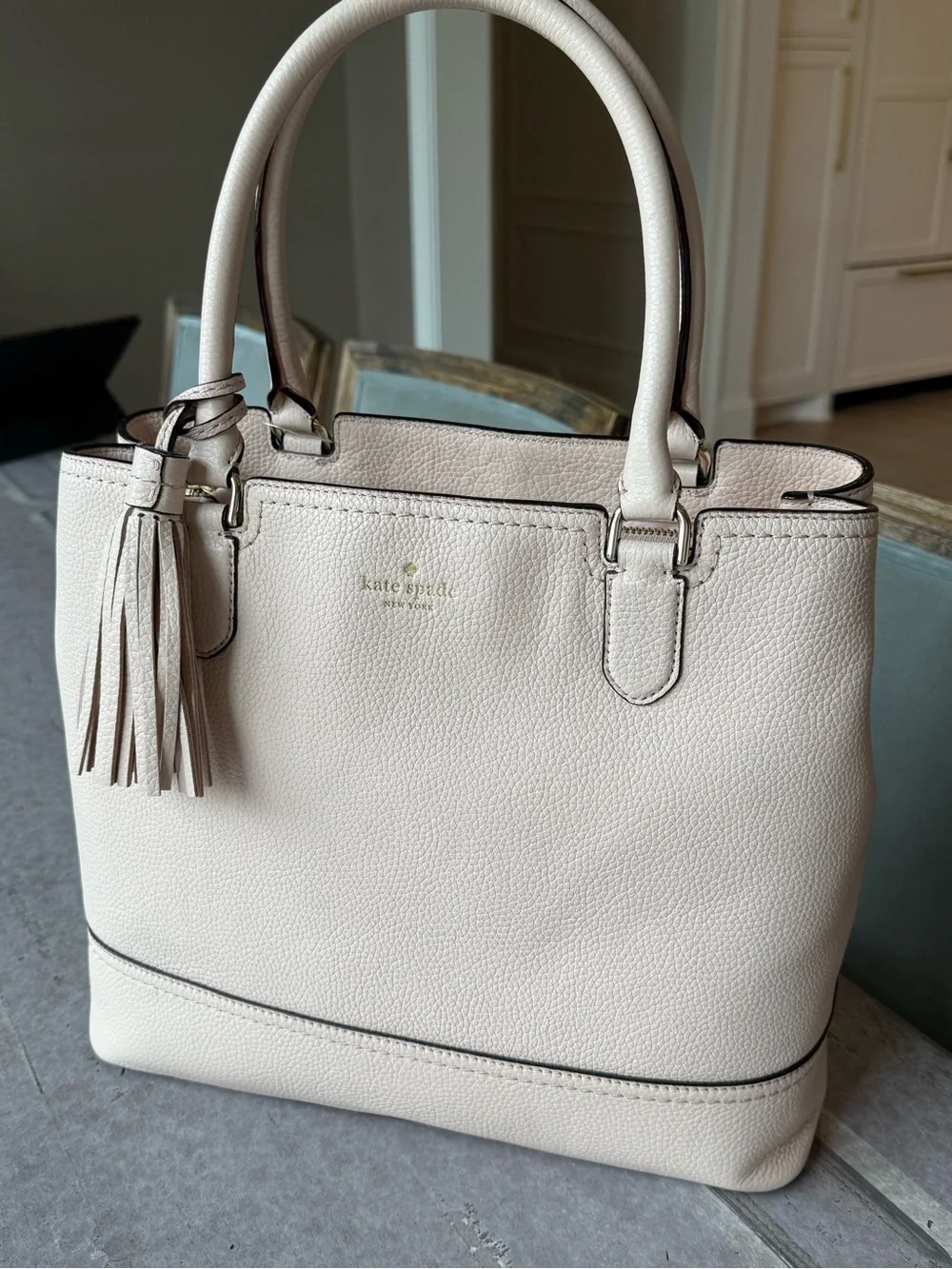 kate spade Pale Pink Pebbled Leather Tote with Tassel